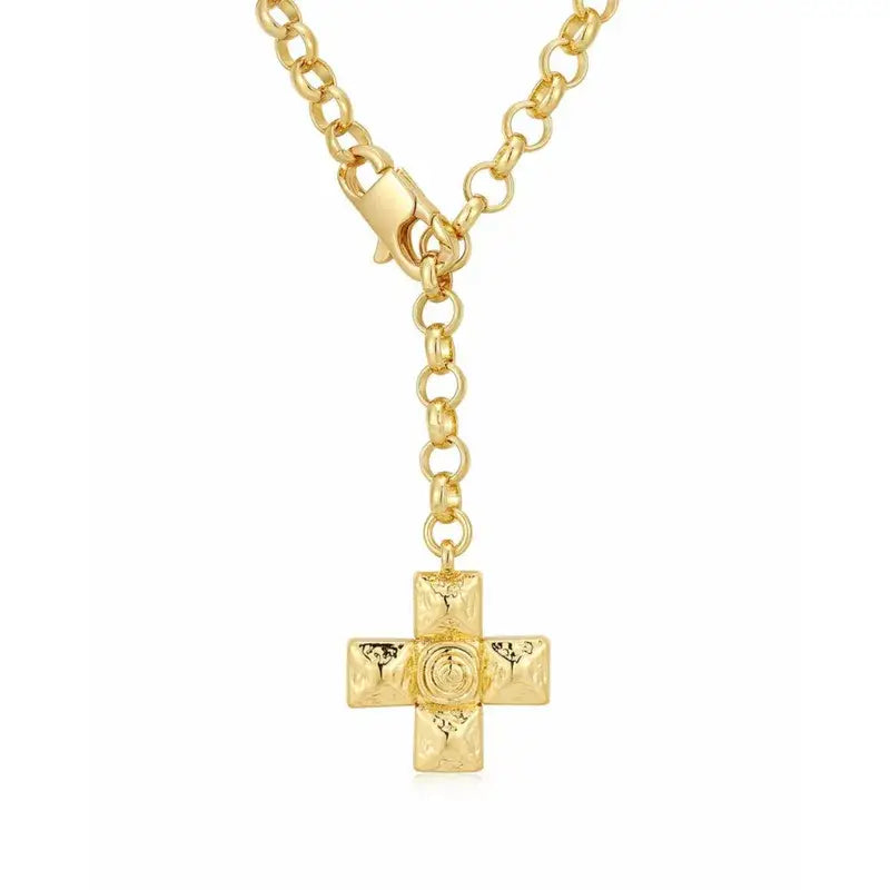 Chunky Cross Pendant Necklace in Gold