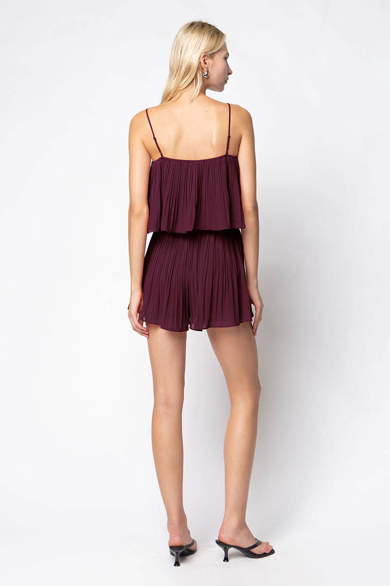 Strappy Short Pleated Romper - Multiple Colors