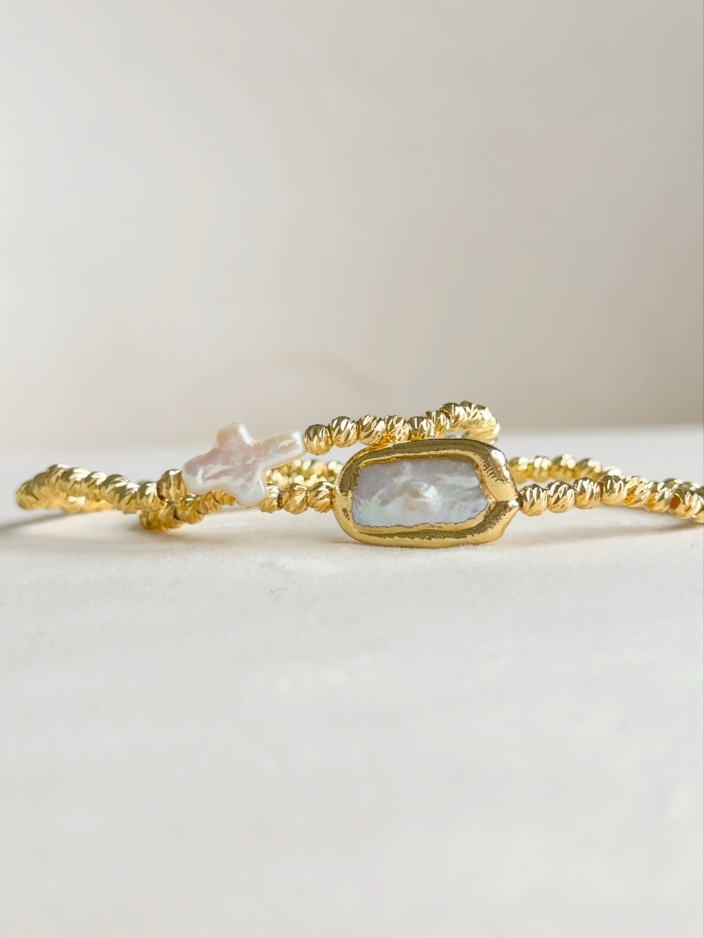 Beam Stretch Bracelet with Charms: Rectangle Pearl