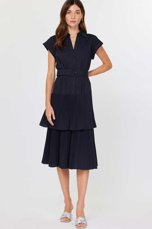 Layered Pleated Belt Dress
