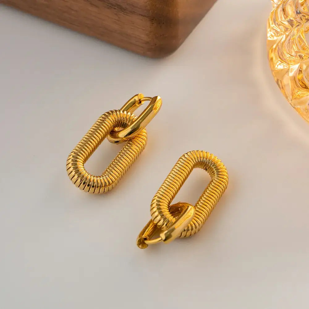 Oval Gold Hoop Drop Earrings Stainless Steel