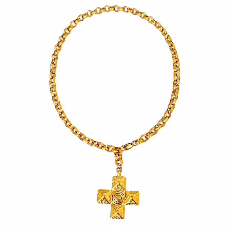 Chunky Cross Pendant Necklace in Gold