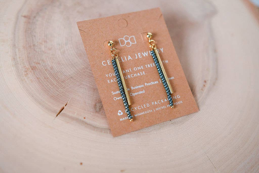 Seed Bead and Gold Plated Bar Drop Earrings - Multiple Colors