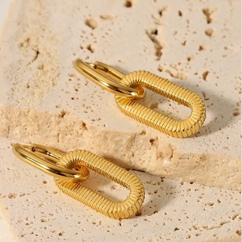 Oval Gold Hoop Drop Earrings Stainless Steel