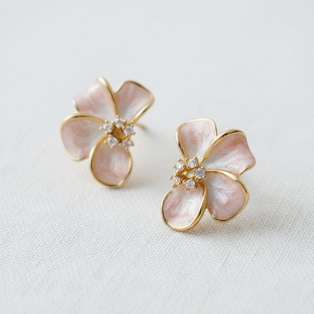Floral Enamel Stud Earrings