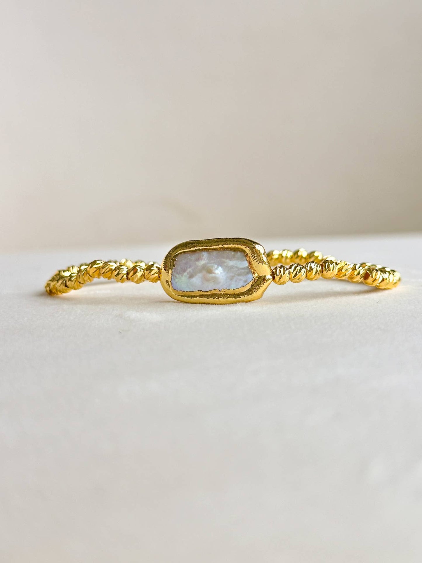 Beam Stretch Bracelet with Charms: Rectangle Pearl