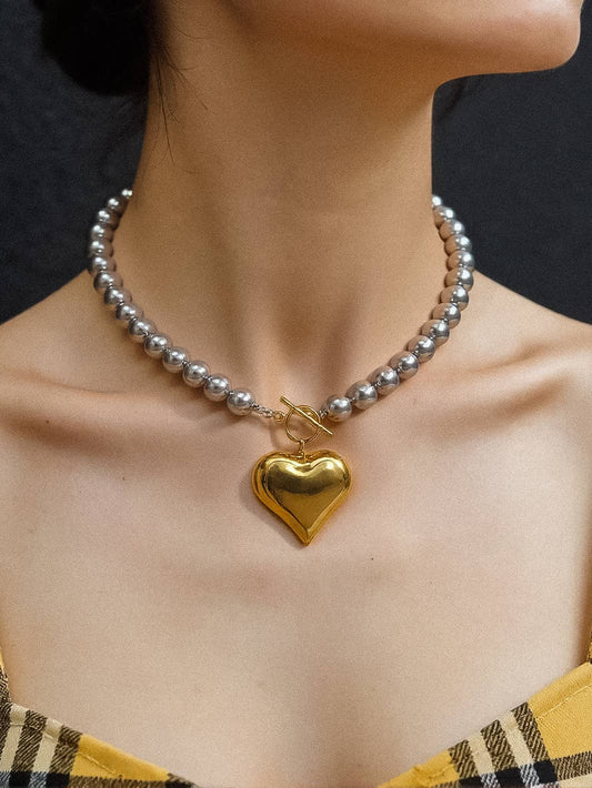 Raissa 18K Gold Non-Tarnish Two Tone Heart Necklace: