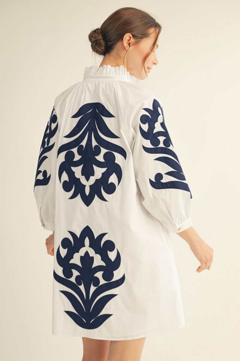 Savannah Dress -White/Navy