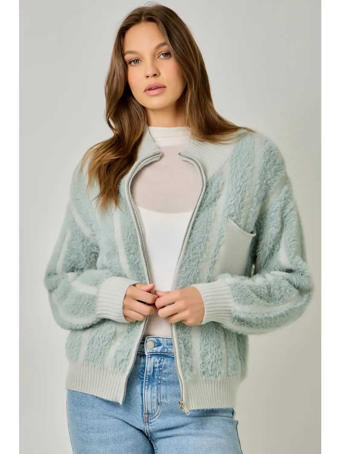 Seafoam Fuzzy Zip Up
