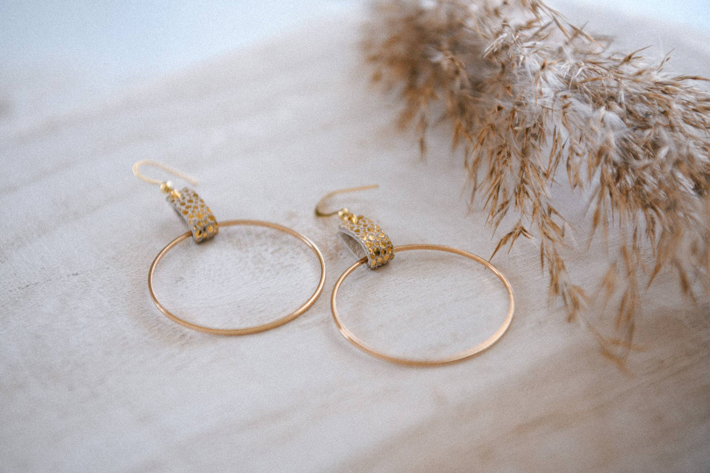 Leather and Gold Plated Hoops- 3 Colors