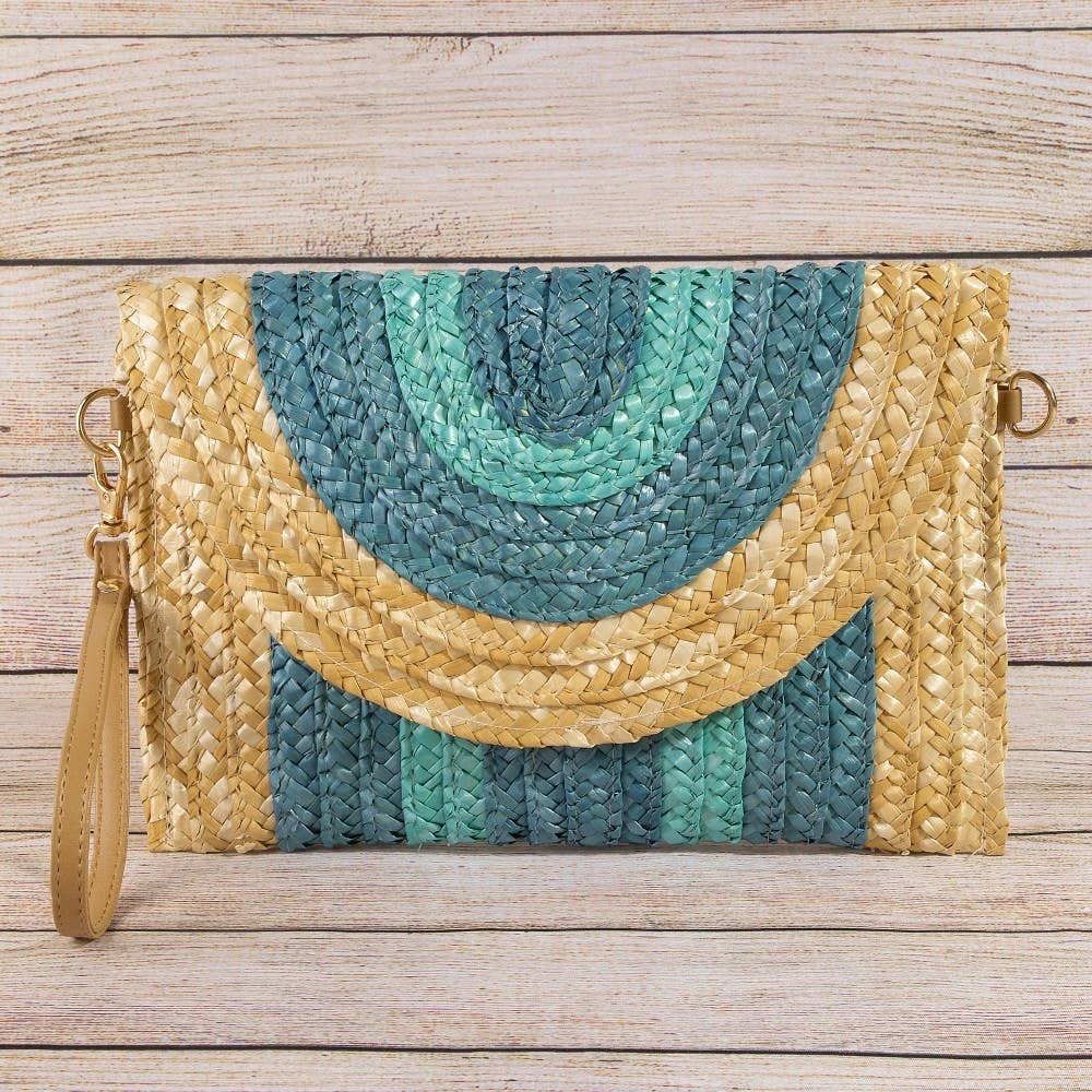 Three Tone Straw Clutch Bag - 4 Colors