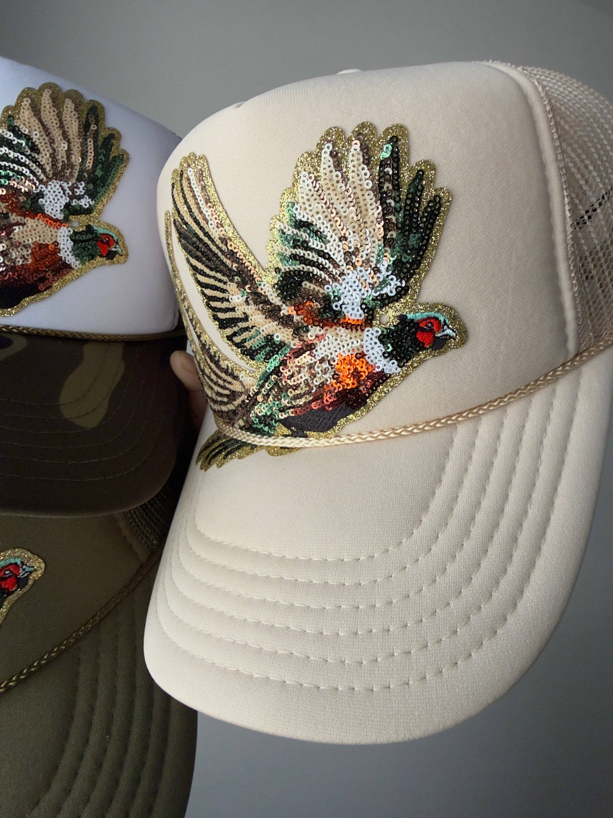 Fly Girl Sequin Pheasant Trucker - 3 Colors