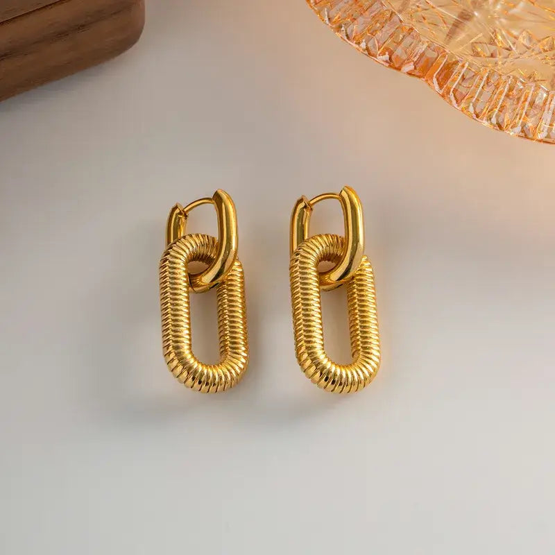 Oval Gold Hoop Drop Earrings Stainless Steel