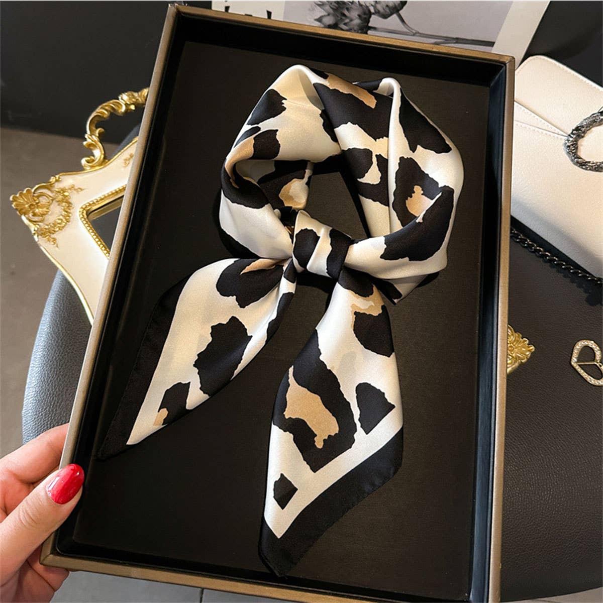 Leopard Print Satin Square Scarf