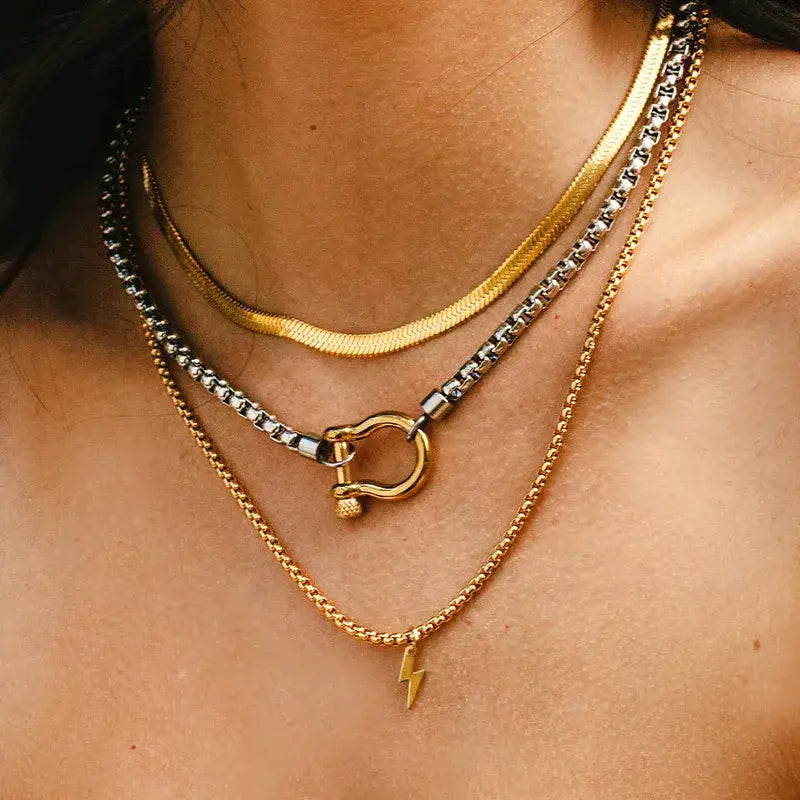 18K Gold Plated Stainless Steel Rope Buckle Necklace - 3 Options