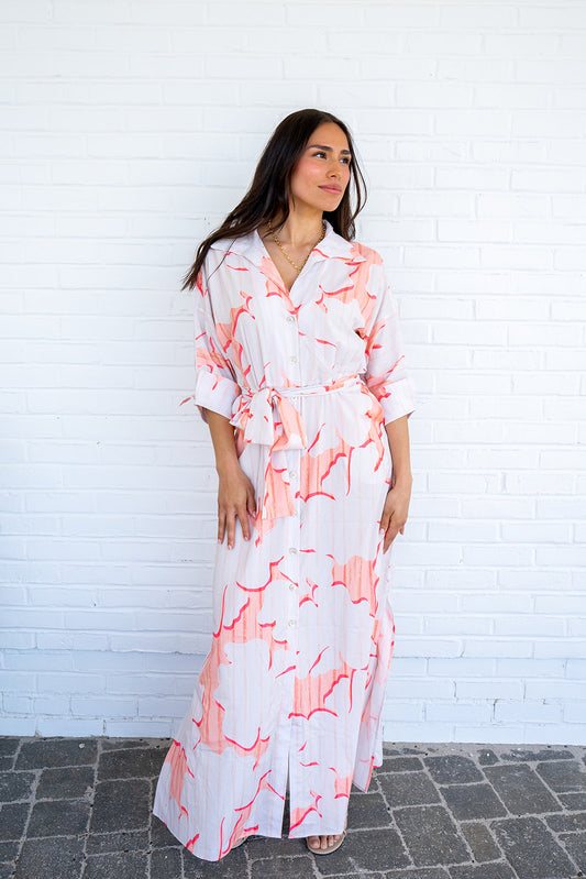 Serenity Point Maxi Dress - Coral Print
