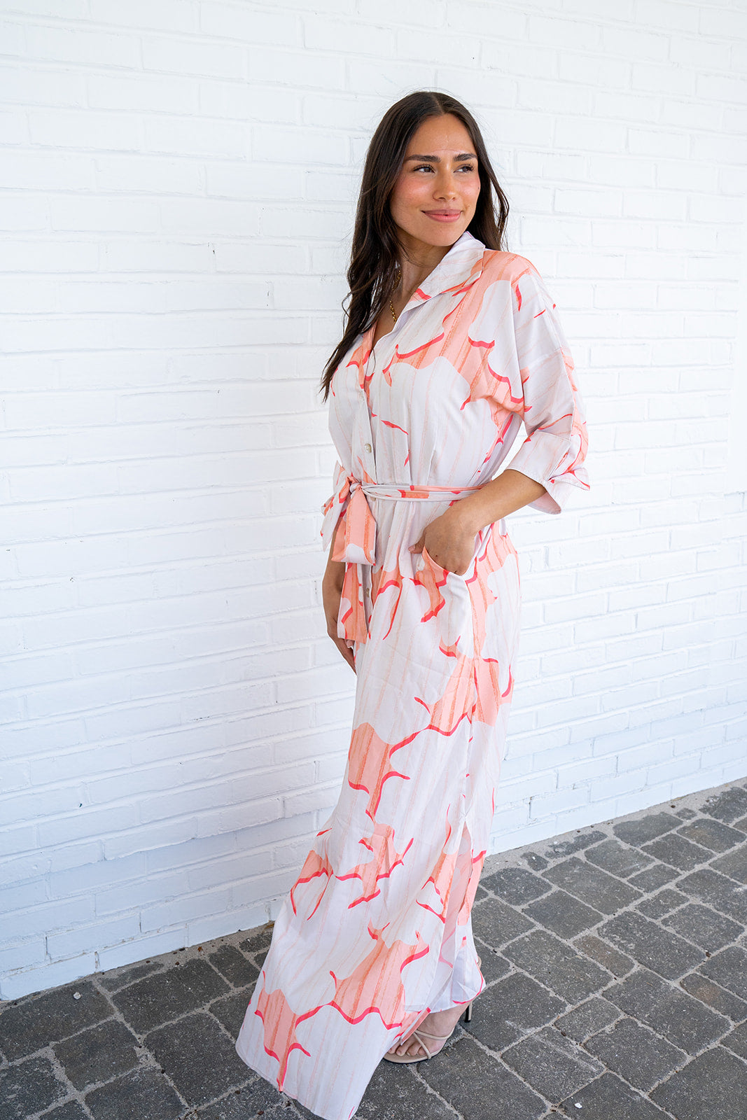Serenity Point Maxi Dress - Coral Print