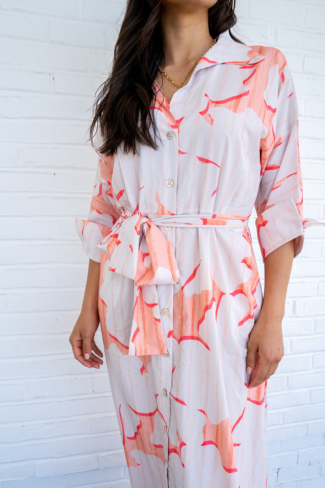 Serenity Point Maxi Dress - Coral Print