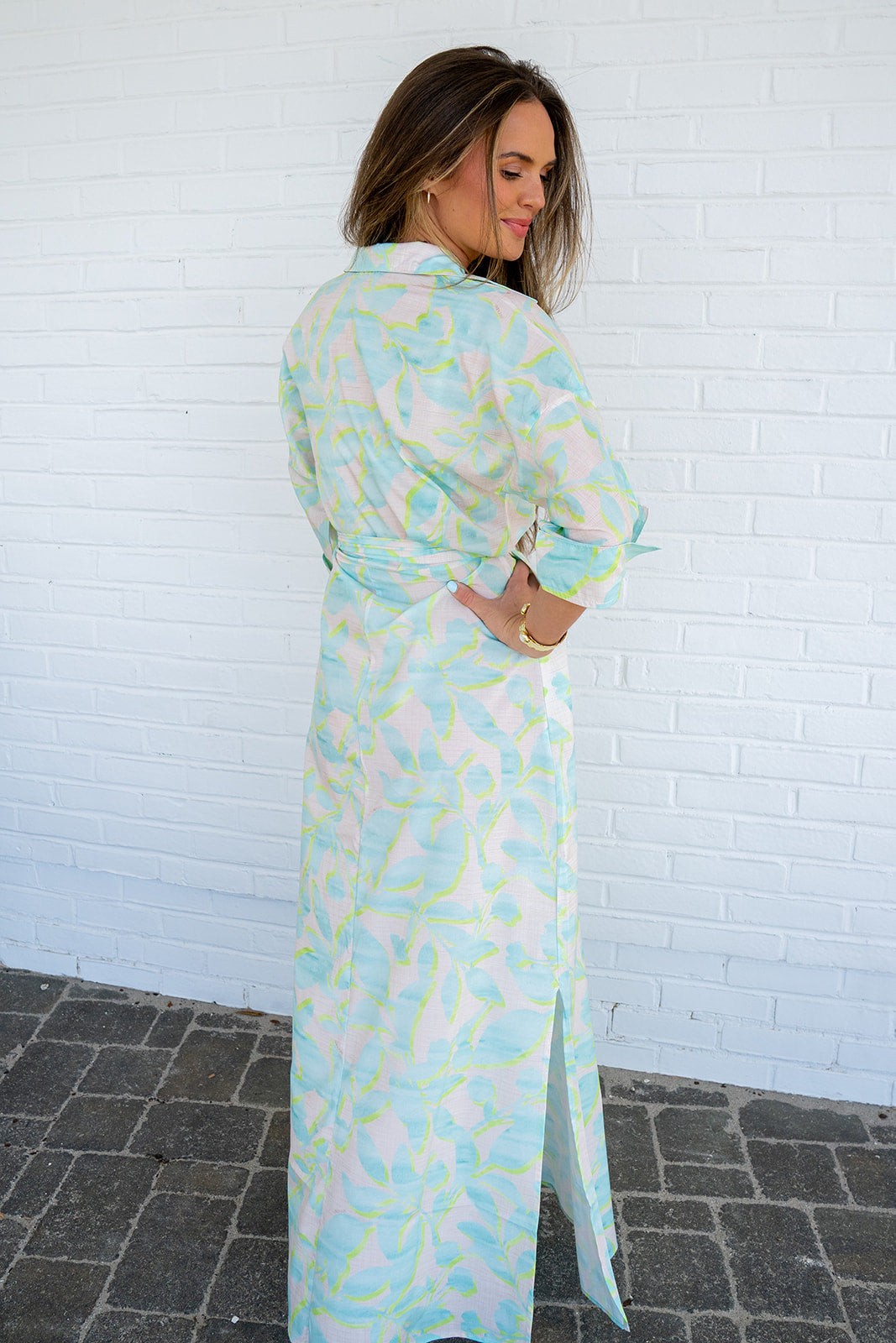 Serenity Point Maxi Dress - Aqua Print