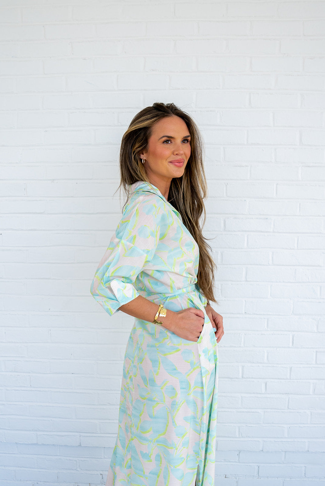 Serenity Point Maxi Dress - Aqua Print