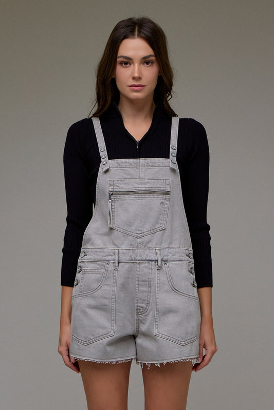 Gray Wash Short Overall