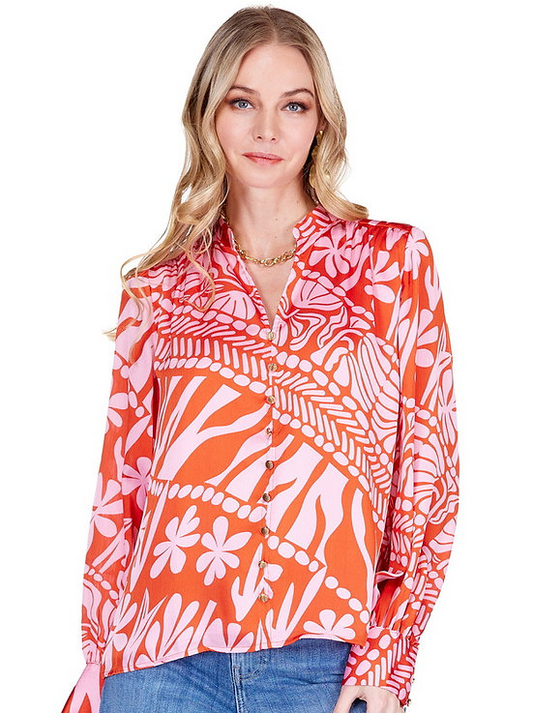JOY JOY Hibiscus Flame Blouse