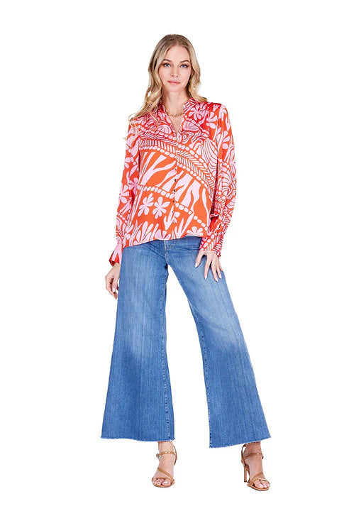 JOY JOY Hibiscus Flame Blouse