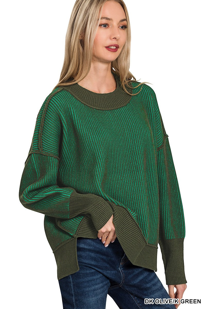 Two Tone Striped Sweater - 2 Colors