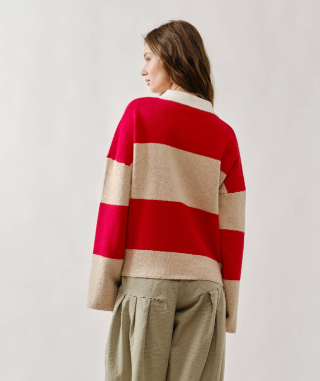 Stripe Polo Sweater - Red