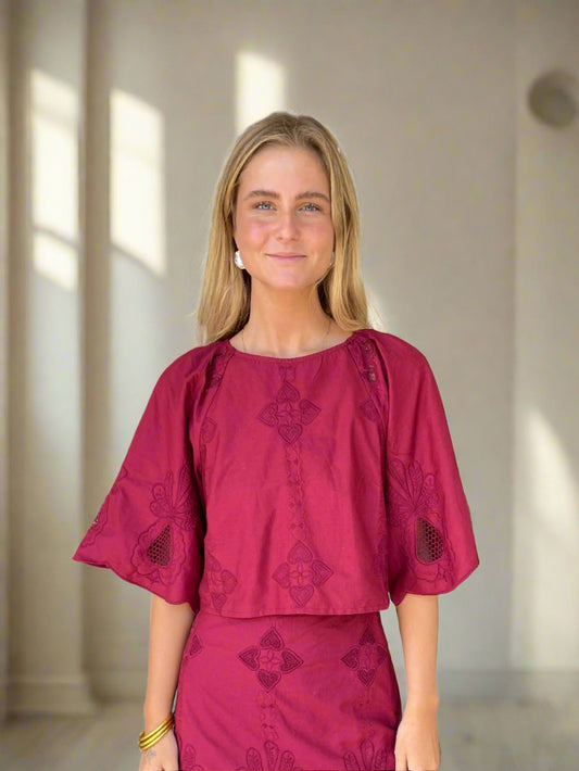 Burgundy Embroidered Top