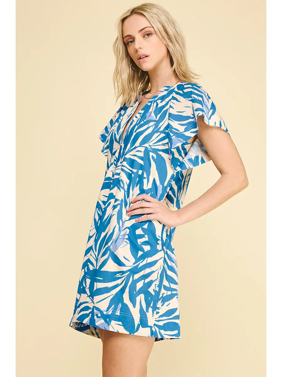 Blue Botanical Mini Dress