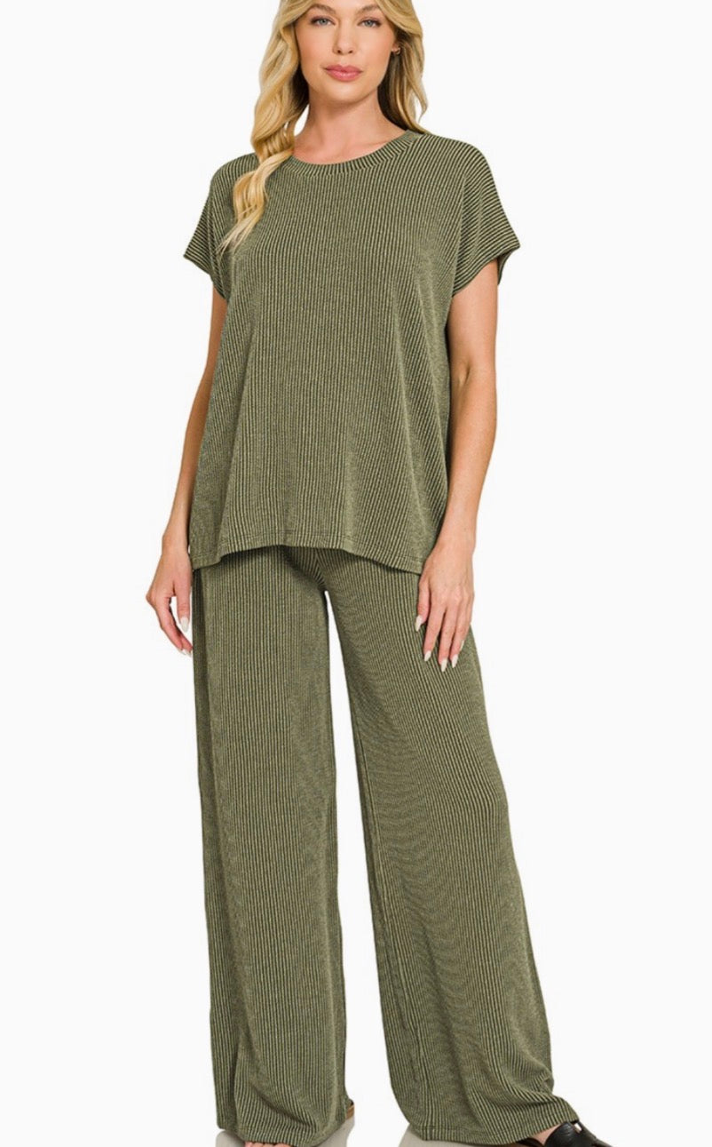 Relaxed Ribbed SET - Olive
