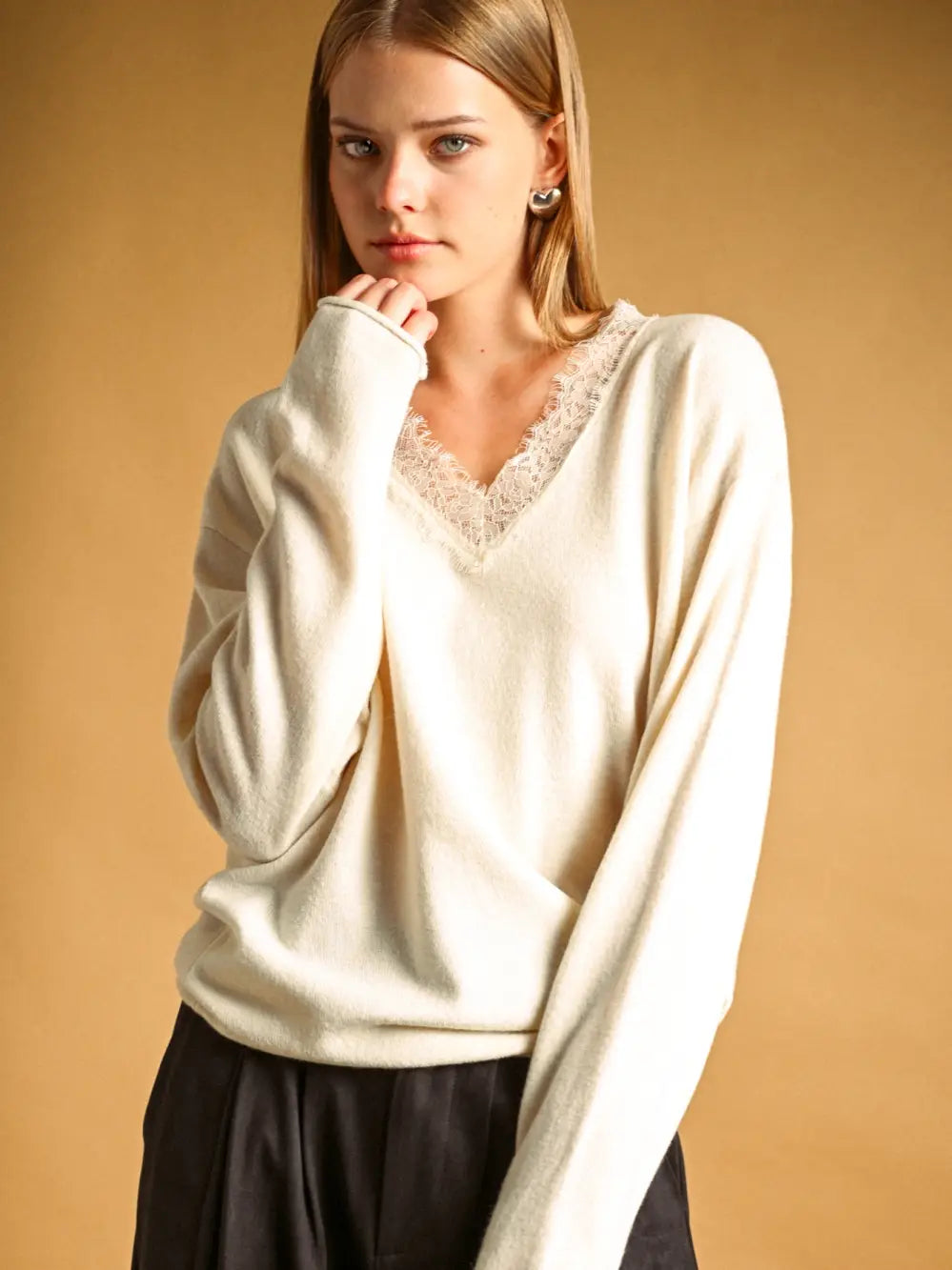 Laced Neckline Sweater - 2 Colors