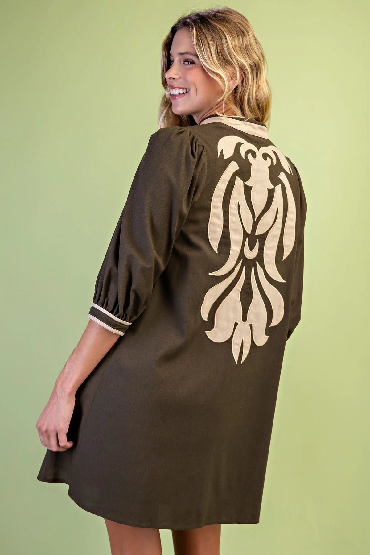 Olive Appliqué Dress