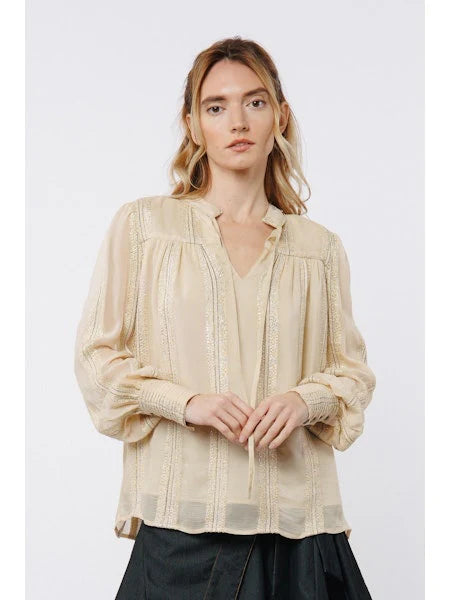 Mocha Cream Metallic Blouse