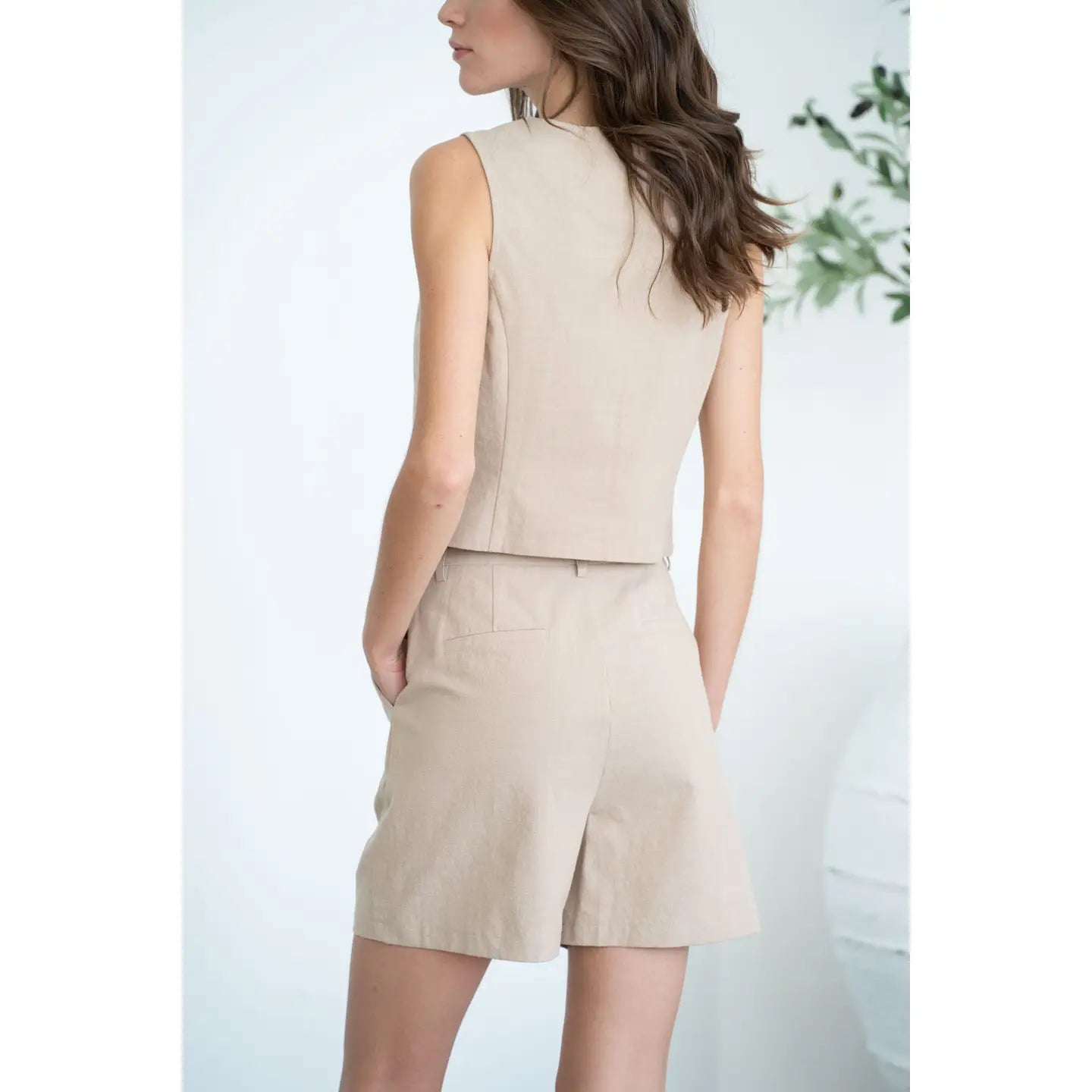 Pintucked Linen Short