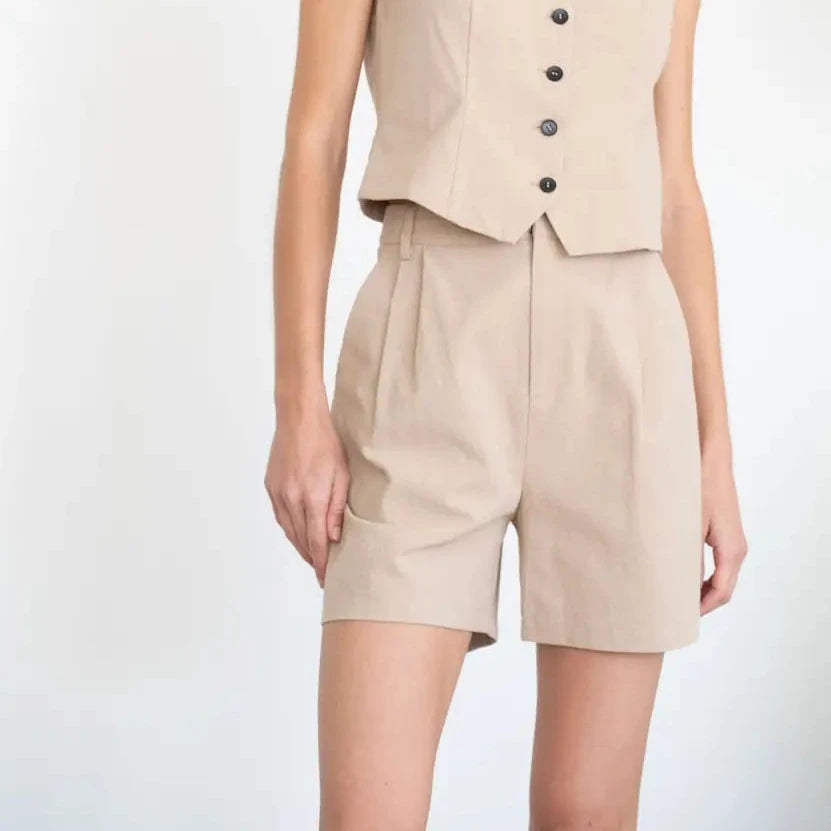 Pintucked Linen Short