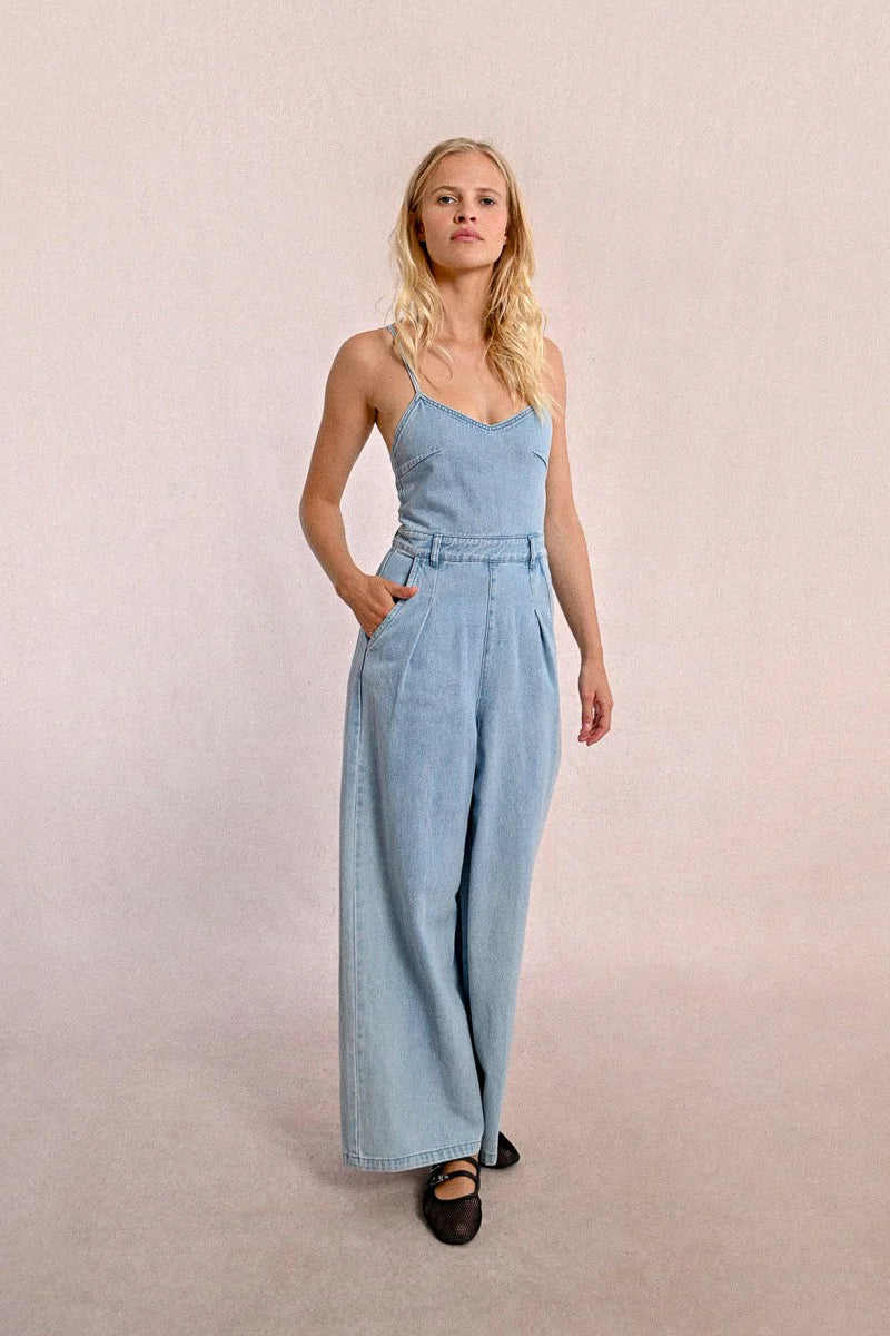 Laced Up Denim Jumpsuit