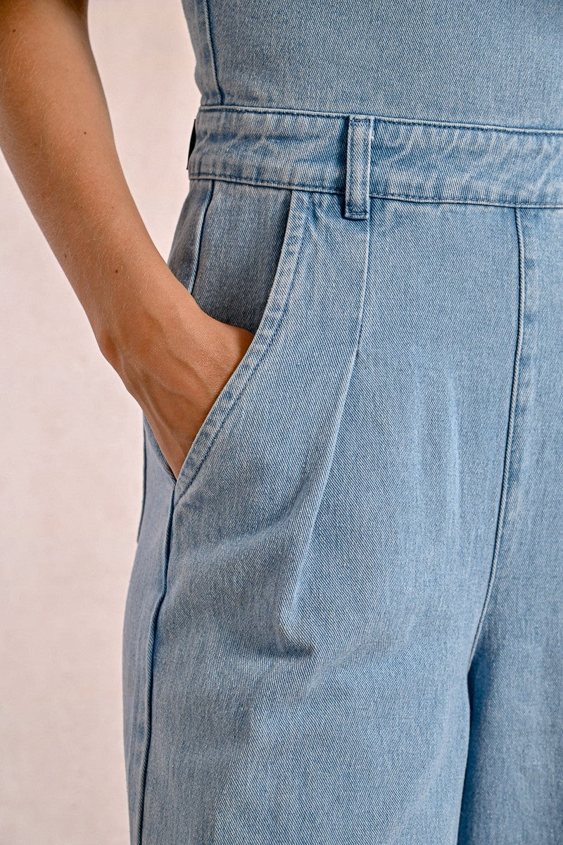 Laced Up Denim Jumpsuit