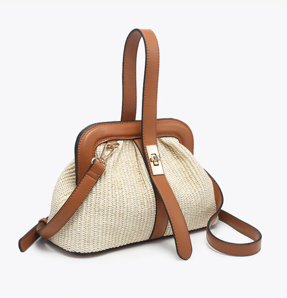 Sandy Vegan Straw Satchel
