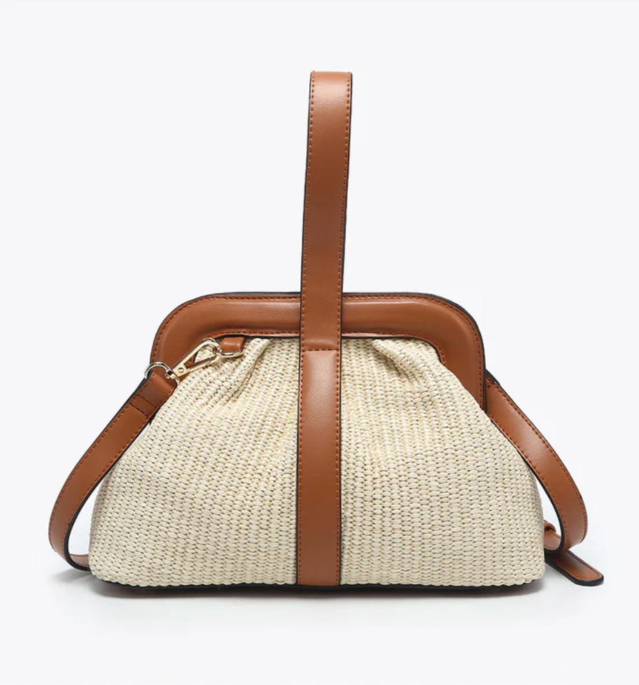 Sandy Vegan Straw Satchel