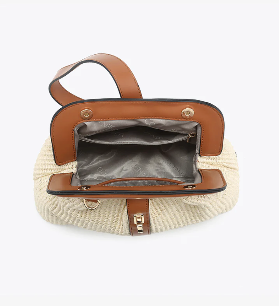 Sandy Vegan Straw Satchel