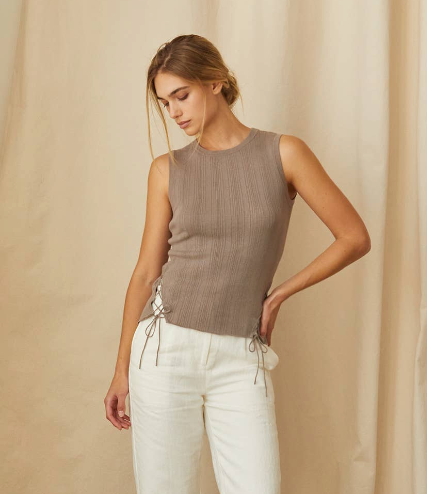 Stephanie Tie Tank - Taupe