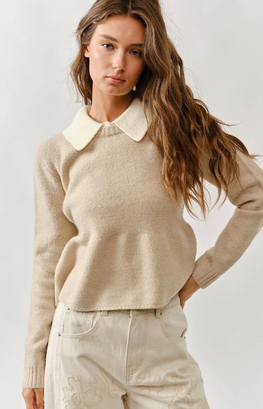 Peplum Contrast Collared Sweater