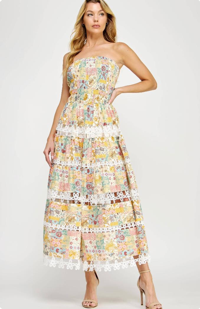 Sun-kissed Floral Strapless Dress