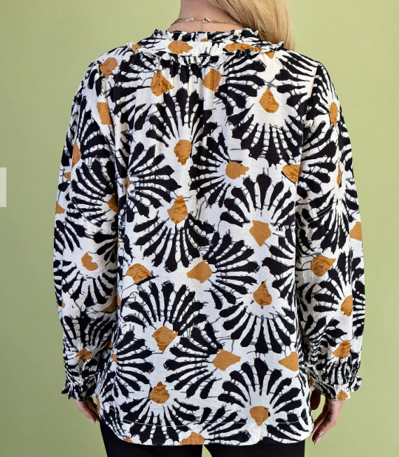 Floral Print Tassel Blouse