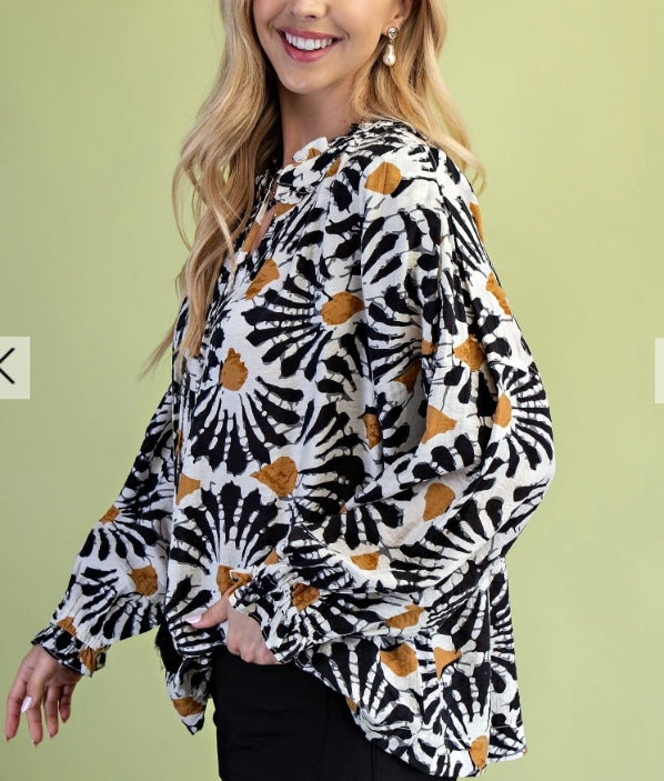 Floral Print Tassel Blouse