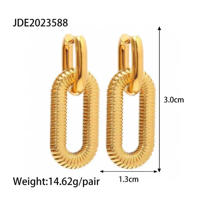 Oval Gold Hoop Drop Earrings Stainless Steel