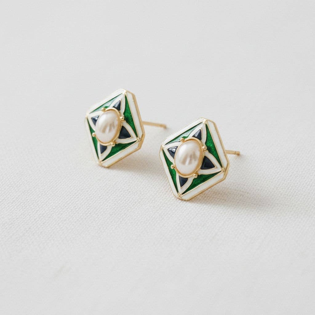 Geometric Pearl Stud Earrings