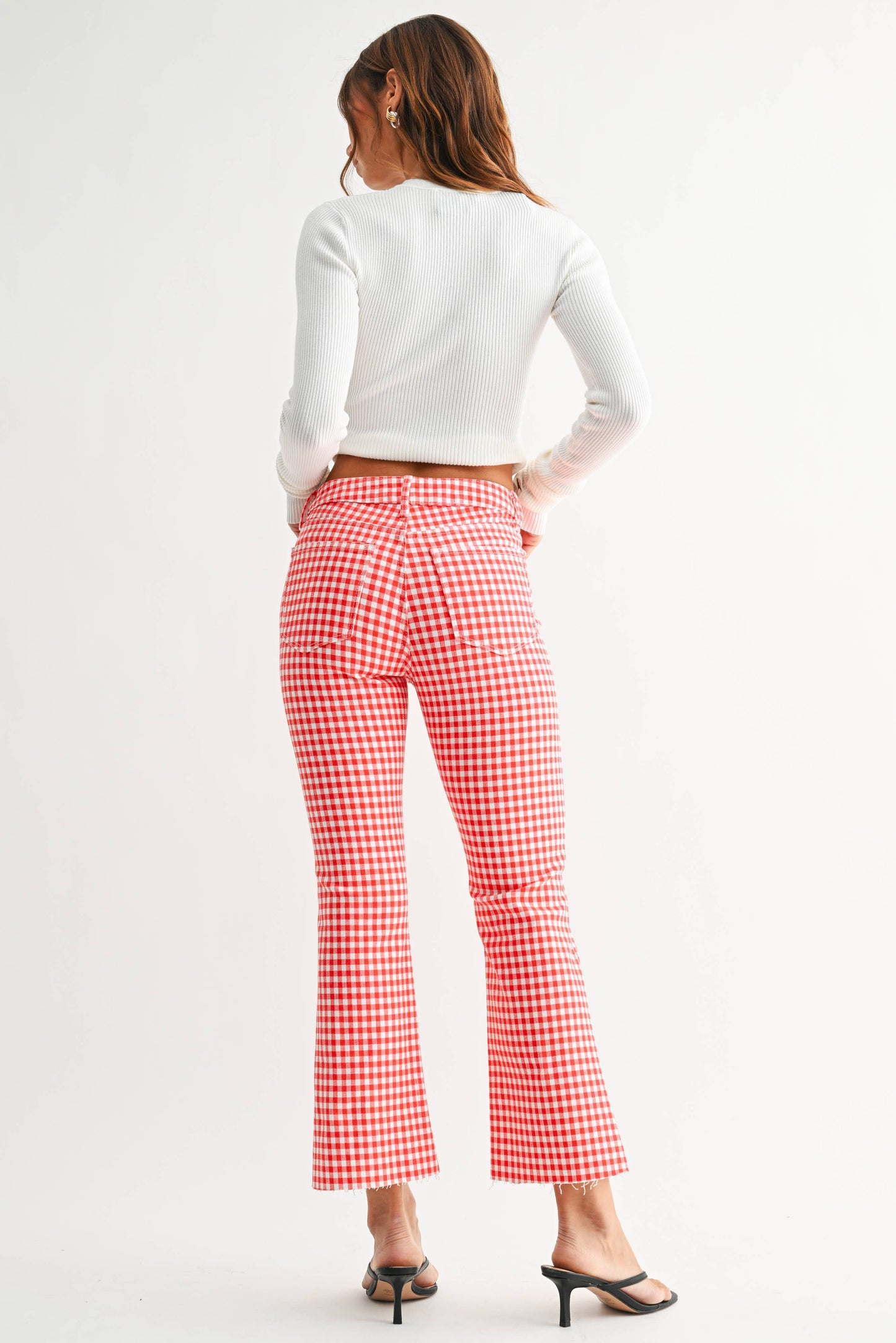 Red Gingam Crop Flare